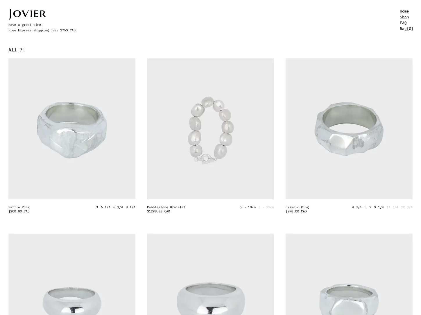 Jovier e-shop, screen 1