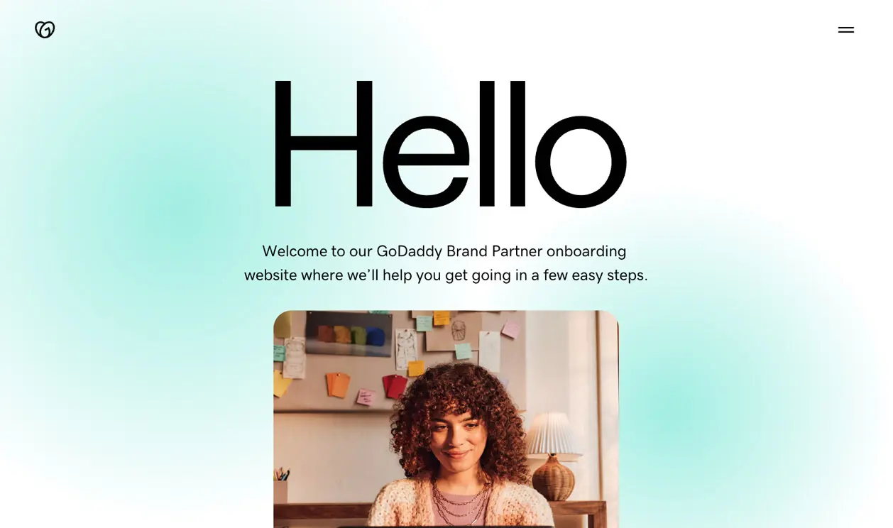 GoDaddy's Welcome Site, screen 1
